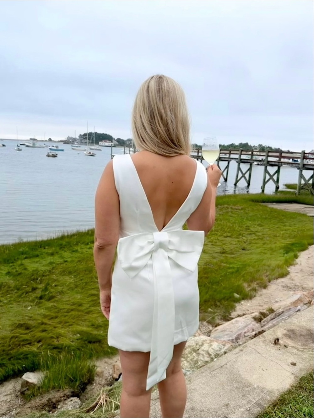 Six Stories Paris Satin Bow Back Mini Dress - White